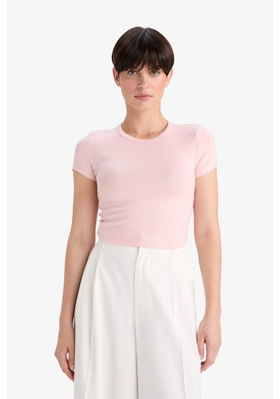 Defacto Slim Fit Dar Kesim Bisiklet Yaka Kısa Kollu Tişört G2761ax25aupn638 Pembe