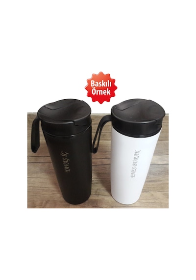 500ml Kişiye Özel Devrilmez Paslanmaz Çelik Termos Bardak  Beyaz