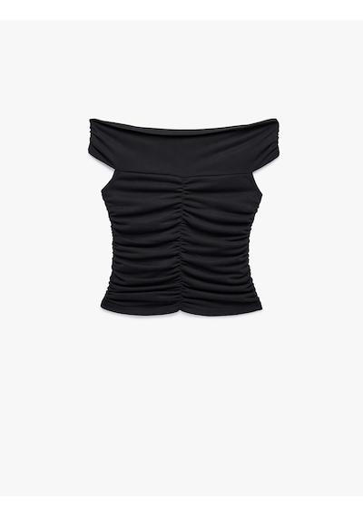 Koton Büzgülü Kolsuz Slim Fit Modal Omzu Açık Bluz Antrasit 6sal30268ık