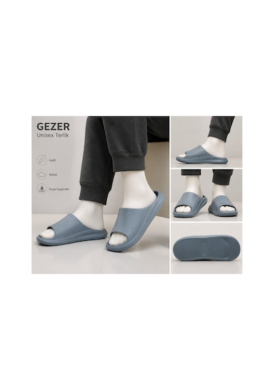 Gezer Unisex Terlik Kaymaz Taban Hafif Rahat Günlük Kullanım Terliği Mavi