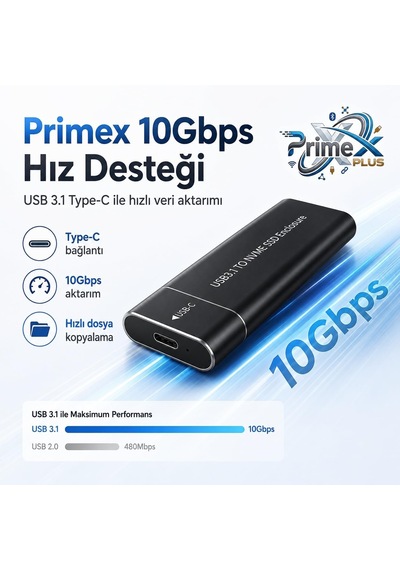 Primex Px-m220 M.2 Nvme Ssd Kutusu, Type-c Usb 3.0/3.1 10gbps Harici Ssd Kutu, Pcıe Nvme Tek Çeltik M-key Ssd Uyumlu, Alüminyum Taşınabilir Ssd Muhafaza, 8tb Destekli