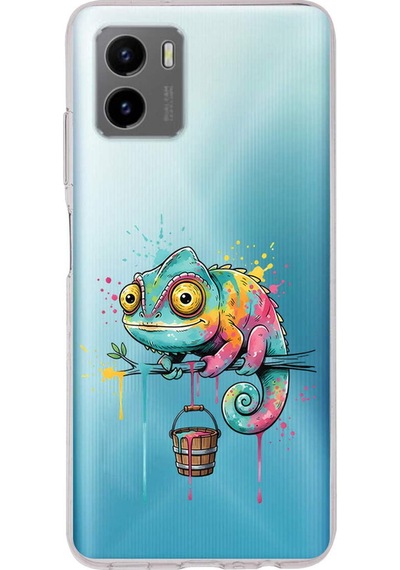 Vivo Y15s İle Uyumlu Splash Bukalemun Tasarımlı Şeffaf Silikon Kılıf Şeffaf