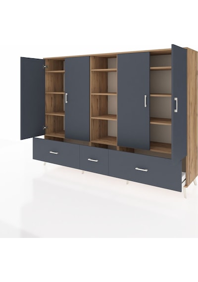 Hyperion Dolap 12 Raflı 3 Çekmeceli 4 Kapaklı 220x44x163 Çam-antr Çam-antrasit