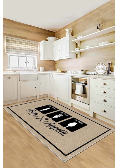 West Home Makinede Yıkanabilir Kaymaz Taban Leke Tutmaz Modern Bej Mutfak Halısı Ve Mutfak Yolluk Wh 583 Beige