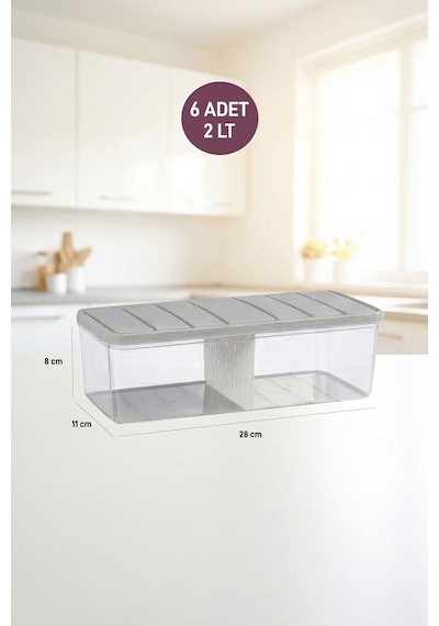 Selka Home 6 Adet 2 Lt. Nora Bölmeli Organizer Buzdolabı Buzluk  Düzenleyici Saklama Kabı