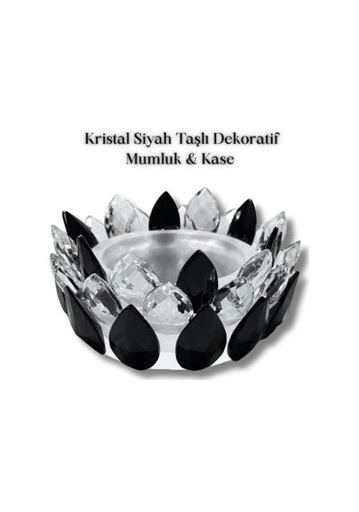 Kristal Siyah Taşlı Dekoratif Mumluk Kase