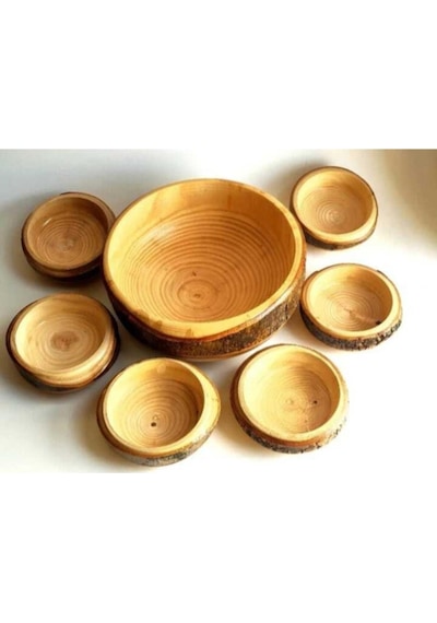 İskilip Oymacılık Ahşap Çerezlik - Kabuklu Doğal Ahşap Çerez Takımı- Wooden Cookie Set