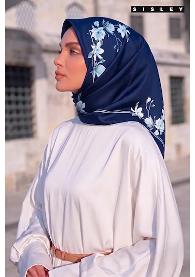 Sisley İpek Saten Eşarp-asm2036 Mavi