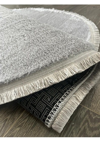 Melena Carpet Peluş Yolluk Kaymaz Taban Oval Banyo Paspası Yumuşak Modern Salon Mutfak Halısı Açık Gri