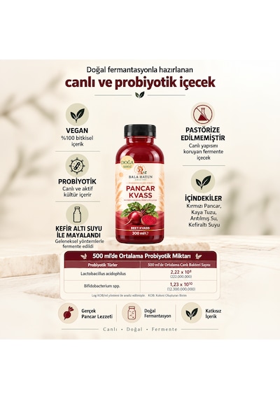 Bala Hatun Pancar Kvass 8 x 300 ML - Kefir Altı Suyu İle Mayalama - Doğal Fermente 8li Pet Şişe