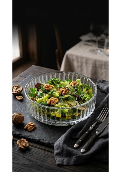 Cam Salata Meyve Sunumluk Kase Çizgili Şeffaf Cam