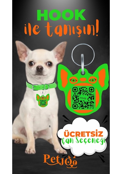 Petjoo 7.Hook Turuncu-Yeşil Qr'lı Köpek Künyesi