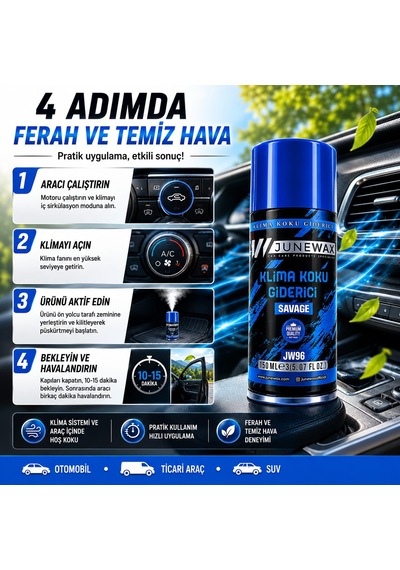 Klima Koku Giderici Bombası 150 Ml - Araç İçi Koku Giderici, Klima Temizleyici, Kalıcı Ferahlık Jeune Mor Koku Mavi
