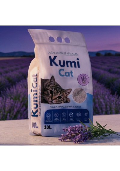 Kumi Cat Eko-premium Rahatlatıcı Etki Lavanta Kokulu Kedi Kumu, Güçlü Topaklanan Bentonit Kedi Kumu 5 L