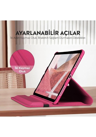Apple Uyumlu İpad Yatay Ve Dikey Standlı 360 Derece Döner Tablet Kılıfı İpad Pro 4.nesil 11 Pembe