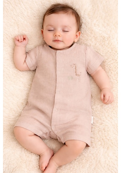 Necix's Erkek Bebek Yazlık Müslin Tulum 0- 6 Ay 5513 5514 Bej Zurafa Bej Zurafa