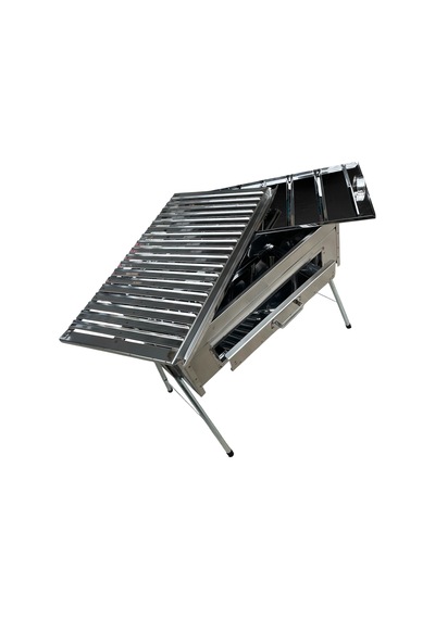 Paslanmaz Kömürlü Mangal İnox 35 X 60 Cm Çekmeceli Portatif Gri