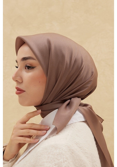 Silk Home Düz Shiny Eşarp - Koyu Vizon - Koyu Vizon