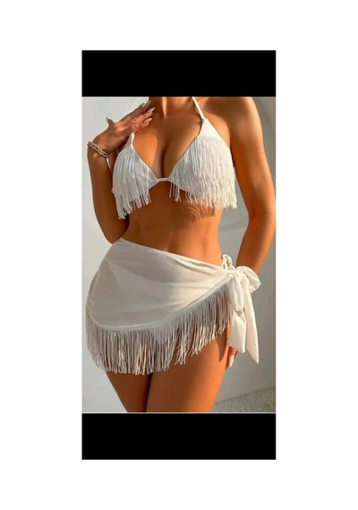 Nisanurtekstil 3'lü Bikini Takımı Beyaz Beyaz