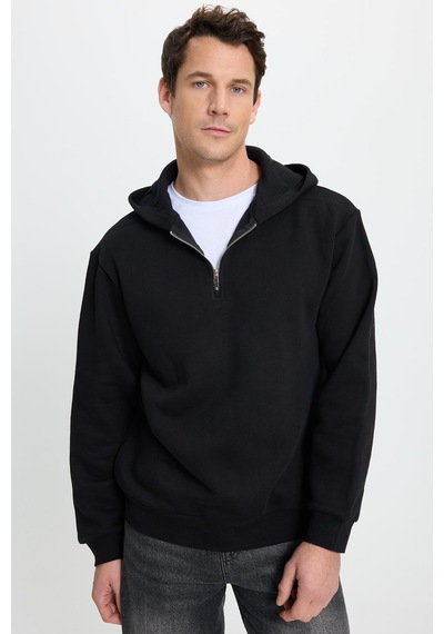 Tudors Unisex Relax Fit Rahat Kesim Pamuklu İçi Polarlı Yarım Fermuarlı Siyah Kapüşonlu Sweatshirt-32459 Sİyah Tudors Unisex Relax Fit Rahat Kesim Pamuklu İçi Polarlı Yarım Fermuarlı Siyah Kapüşonlu Sweatshirt-32459 Sİyah