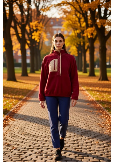 Benerly Kadın Dik Yaka Reglan Kol Oversize Polar Sweatshirt Fonksiyonel D Bordo