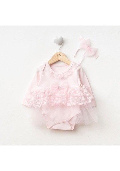 Ürünya Kız Bebek Tokalı Tüllü Zıbın Elbise Pembe