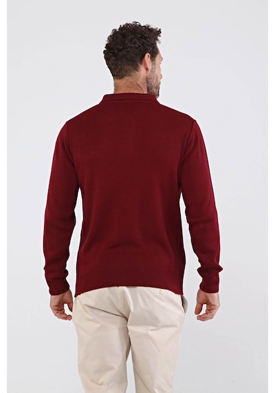 Çizgi Triko Erkek Polo Yaka Çelik Örgü Triko Kazak 4605F Bordo