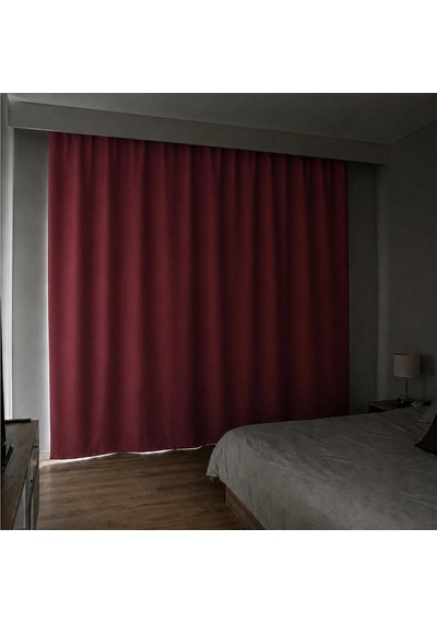 Blackout Karartma Fon Perde, Siparişe Özel Dikim Gündüz Bile Karartır, Isı Yalıtımlı Tek Kanat Düz Kornişe Hazır Bordo, 175 Cm Genişlik X 270 Cm Uzunluk Çok Renkli