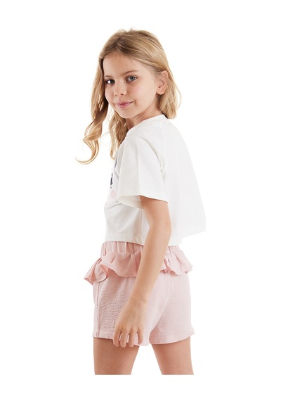 İkiz Ceylan Kız Çocuk Yazlık Crop T-shirt Fırfırlı Şort Takım