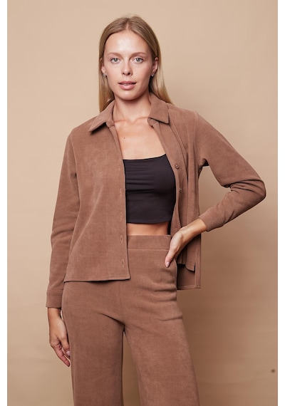 Kadın Likralı Fitilli Kadife Yakalı Uzun Kol Yanları Yırtmaçlı Gömlek Pantolon İçin Jument 40088 -camel CAMEL Kadın Likralı Fitilli Kadife Yakalı Uzun Kol Yanları Yırtmaçlı Gömlek Pantolon İçin Jument 40088 -camel CAMEL