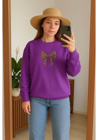 Benroma Kurdela Baskılı Unisex Sweatshırt Mor