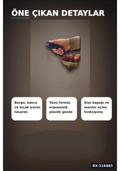 Tirbuşon Şişe Açacak Metal Ve Plastik Gövdeli Pratik Mutfak Yan Modeli Bx-316865 Çok Renkli