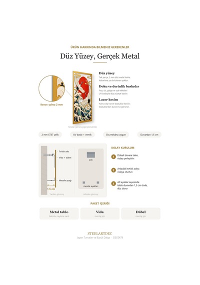 Japon Turnaları Ve Büyük Dalga Metal Tablo 97x125 Cm Çok Renkli