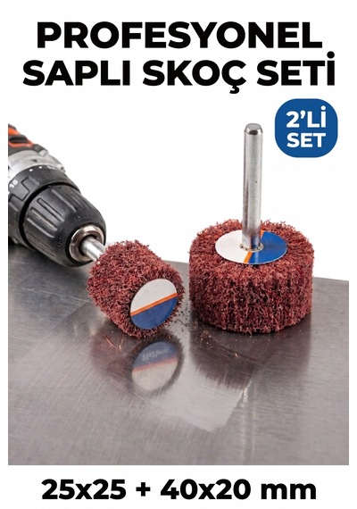 25x25 + 40x20 Mm Saplı Skoç Seti 2 Adet Matkap Ucu Temizleme Ve Parlatma Mopu