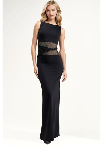 Hiccup Dantel Cut-out Detaylı Maxi Elbise Siyah