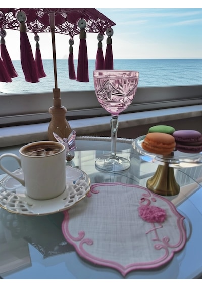 Agbtrend Pembe Flamingo Figürlü Nakışlı Sunum Kokteyl Peçetesi Pembe