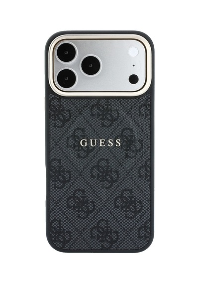 Apple iPhone Uyumlu 18 Pro Max Kılıf Guess Lisanslı M-safe  C-magnet 4g Desenli Yazı Logolu Kapak Siyah