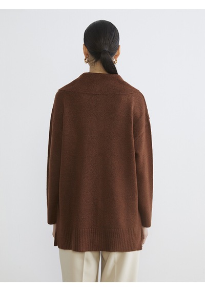 Lcw Modest Kahverengi Polo Yaka Kadın Triko Kazak