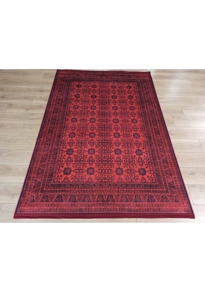 Çam Halı Gloria Td410 Bordo Afgan Desen Dokuma Saçaklı Kilim