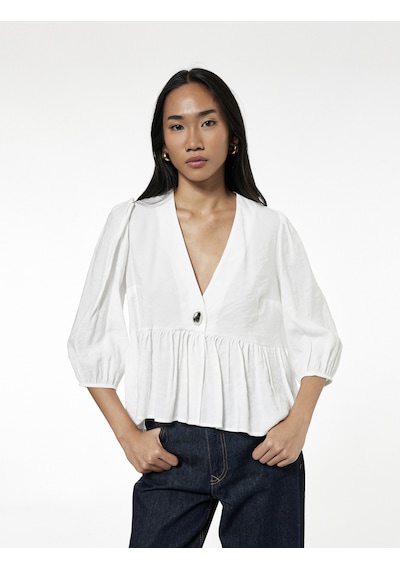 Koton Modal Kumaş V Yaka 3/4 Kol Peplum Kesim Kruvaze Bluz Beyaz 6wak60102pw Beyaz