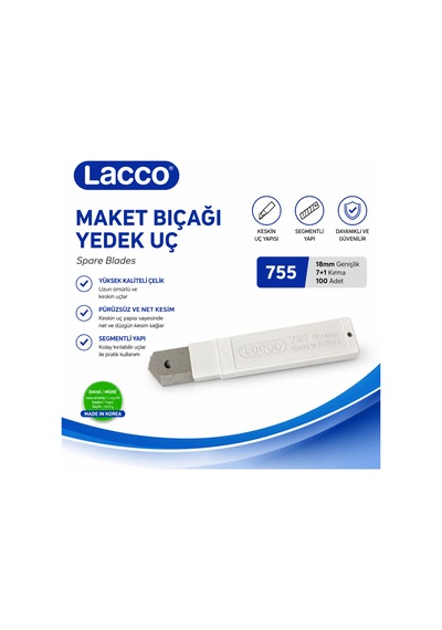 Lacco 755 Maket Bıçağı Yedek Uç 18 Mm Keskin Çelik Segmentli Profesyonel Yedek Bıçak 1 Adet