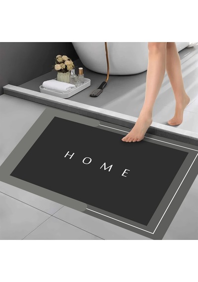 Dijital Kaymaz Yıkanabilir Banyo Mutfak Salon Paspas Halısı Trend Modern Al4001 Antrasit