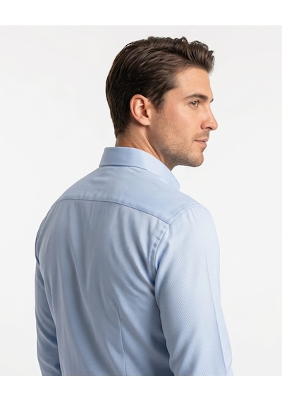 Özeniş Erkek Cepsiz Pamuklu Uzun Kollu Oxford Slim Fit Gömlek Açik Mavi