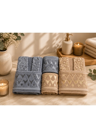 Royam Cotton Paris Jakarlı Pamuklu 6 Parça Aile Bornoz Seti Gri