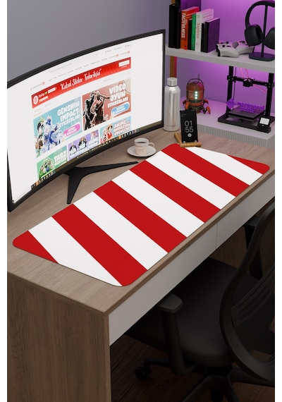 Kırmızı Beyaz 90x40 Xxl Taraftar Gaming Oyuncu Mouse Pad Kaymaz Taban Büyük Fare Altlığı Şerit