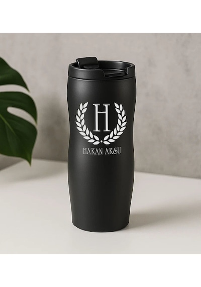 Bk Gift Kişiye Özel İsimli Siyah Termos & Garbalia Pisa Hakiki Deri Mıknatıs Kapaklı Kartlık Cüzdan Hediye Seti-1 Babalar Günü Hediyesi, Erkeklere Ö