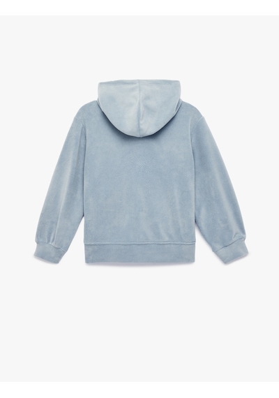 Koton Uzun Kollu Fermuarlı Kapşonlu Polar Sweatshirt Mavi 6wkg30056ak
