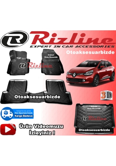 Clio 4 3D Paspas+3D Bagaj Havuz Siyah Stw 2013-2019 Arası Rizline