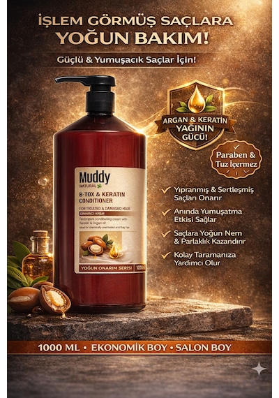 Muddy B-Tox&Keratin Onarıcı Saç Bakım Kremi 1 L