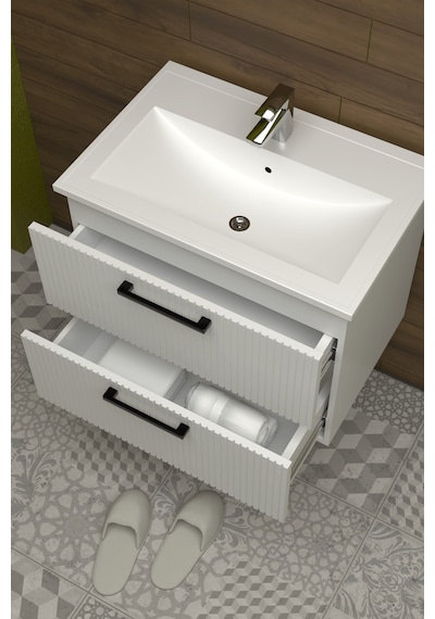 Teta Home Havana 80 Cm Mdf Gövde Membran Kapak Banyo Dolabı Seti Beyaz